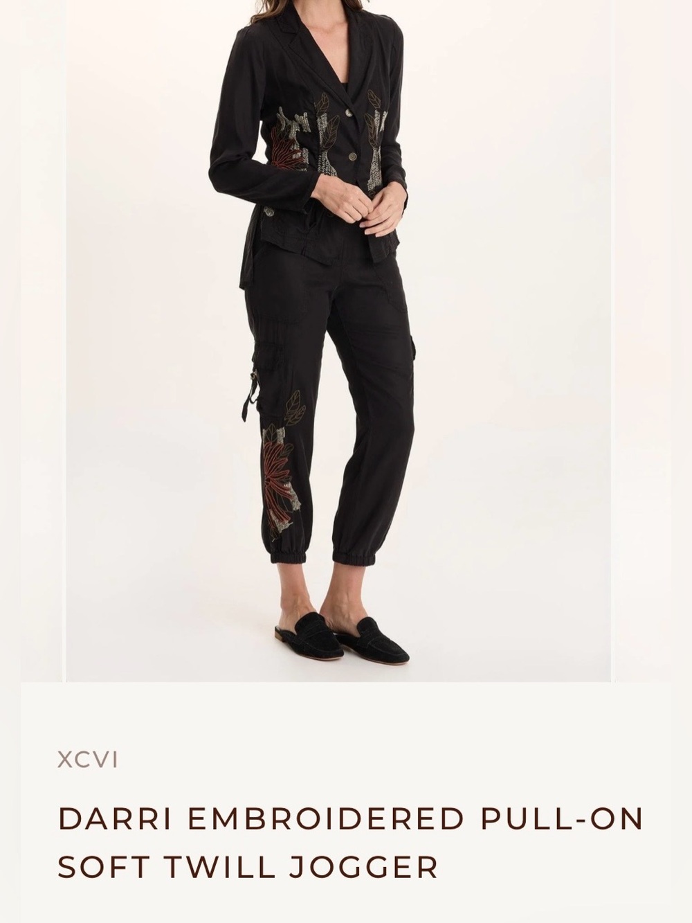 XCVI Black Embroidered Pull-On Joggers